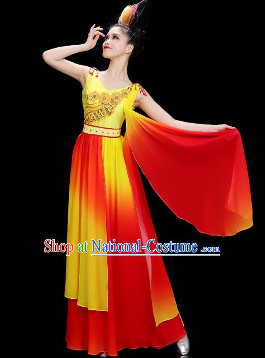 China Classical Dance Clothing Fan Dance Red Dress Women Chorus Costume Stage Performance Garments