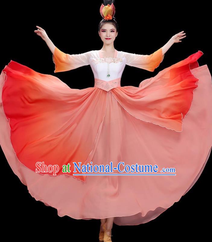 China Beauty Dance Costume Stage Performance Garments Classical Dance Clothing Fan Dance Red Dress