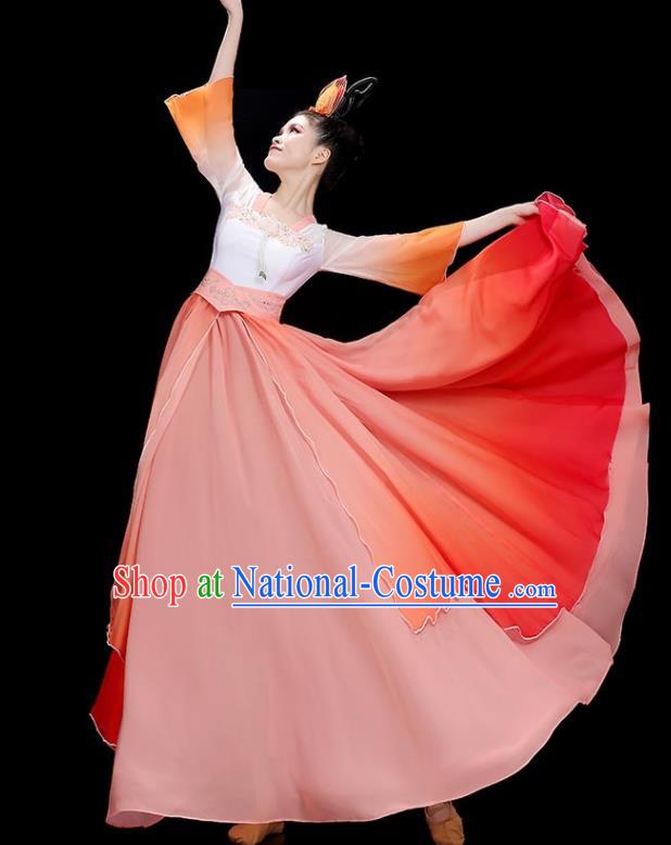 China Beauty Dance Costume Stage Performance Garments Classical Dance Clothing Fan Dance Red Dress