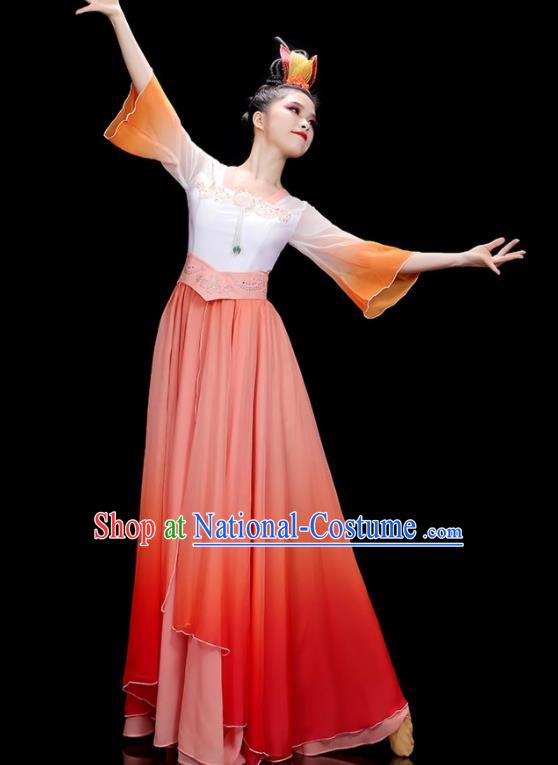 China Beauty Dance Costume Stage Performance Garments Classical Dance Clothing Fan Dance Red Dress