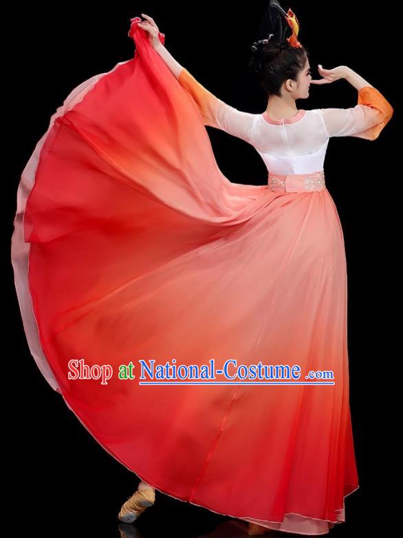 China Beauty Dance Costume Stage Performance Garments Classical Dance Clothing Fan Dance Red Dress