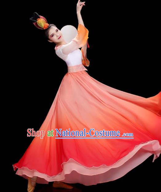 China Beauty Dance Costume Stage Performance Garments Classical Dance Clothing Fan Dance Red Dress