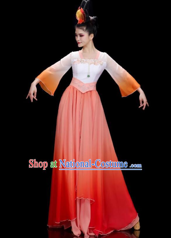 China Beauty Dance Costume Stage Performance Garments Classical Dance Clothing Fan Dance Red Dress