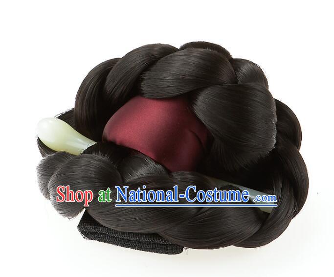 Korean Handmade Court Headpiece Traditional Braid Wig Hanbok Black Hair Bun