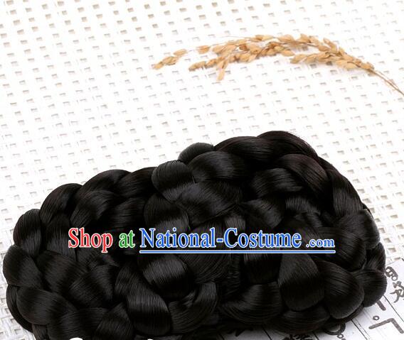 Korean Hanbok Black Hair Bun Handmade Court Headpiece Traditional Braid Wig