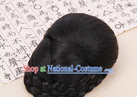 Korean Traditional Braid Wig Hanbok Black Hair Bun Handmade Court Updo Headpiece