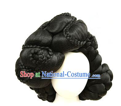 Korean Handmade Hanbok Black Hair Piece Court Women Headdress Traditional Queen Braid Wig