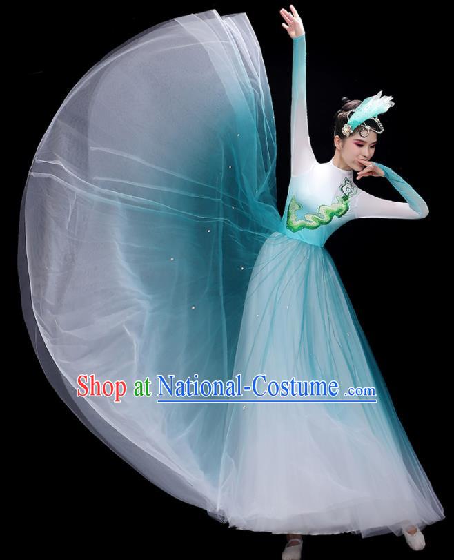 China Modern Dance Blue Dress Opening Dance Costume Stage Performance Garments Chorus Group Clothing