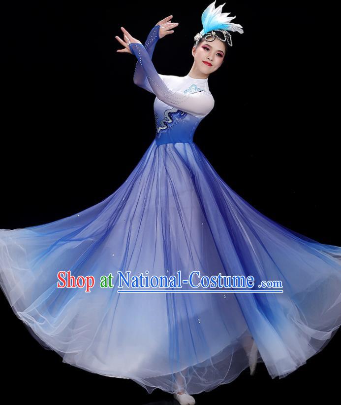 China Chorus Group Clothing Modern Dance Royal Blue Dress Opening Dance Costume Stage Performance Garments