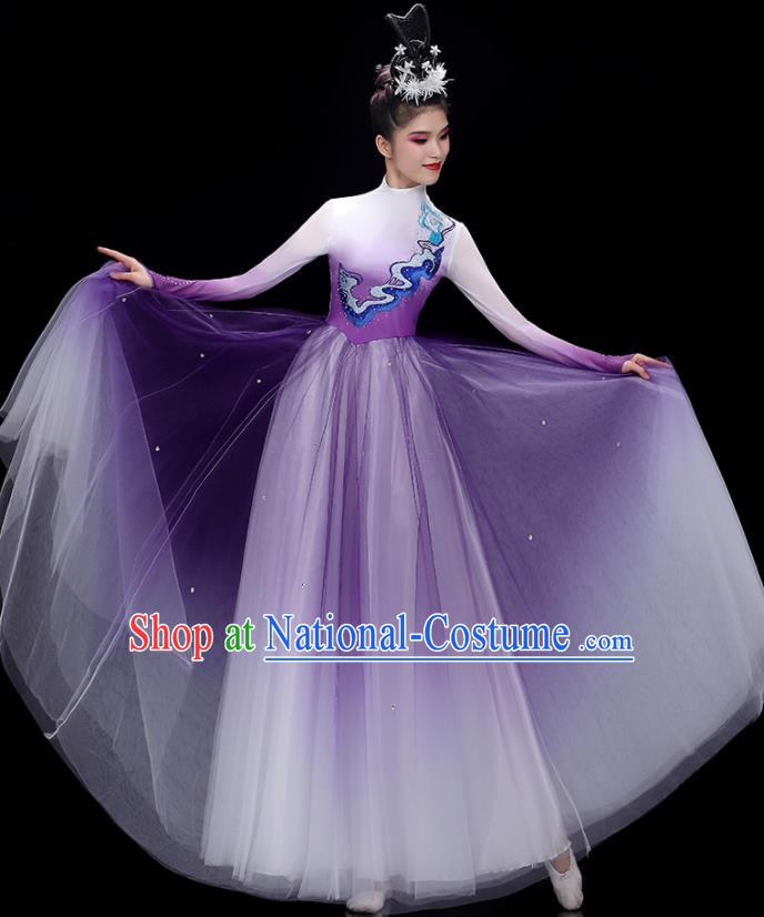 China Opening Dance Costume Stage Performance Garments Chorus Group Clothing Modern Dance Purple Dress