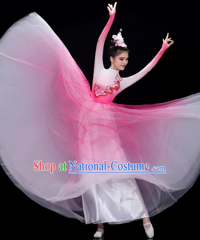 China Stage Performance Garments Chorus Group Clothing Modern Dance Pink Dress Opening Dance Costume