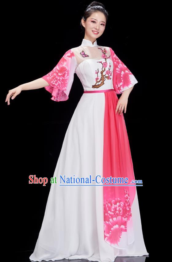 China Umbrella Dance Costume Chorus Performance Garment Peony Dance Clothing Classical Dance Pink Dress