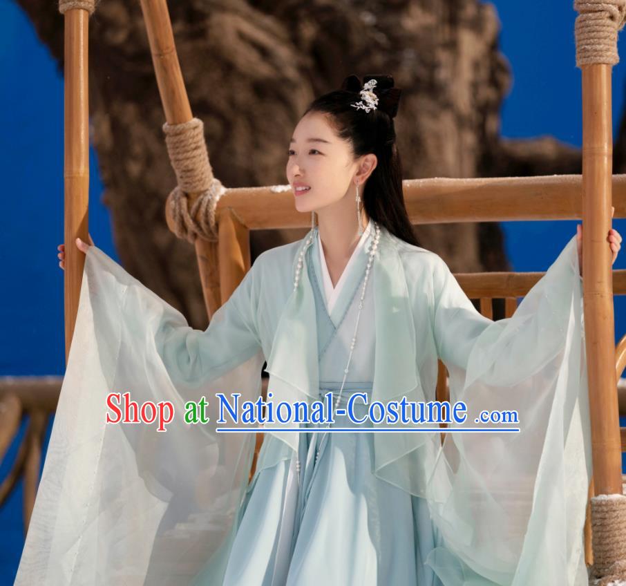 Chinese Ancient Immortal Clothing Xianxia Series Drama Goddess Blue Dress Garments Romance TV Ancient Love Poetry Shang Gu Costumes