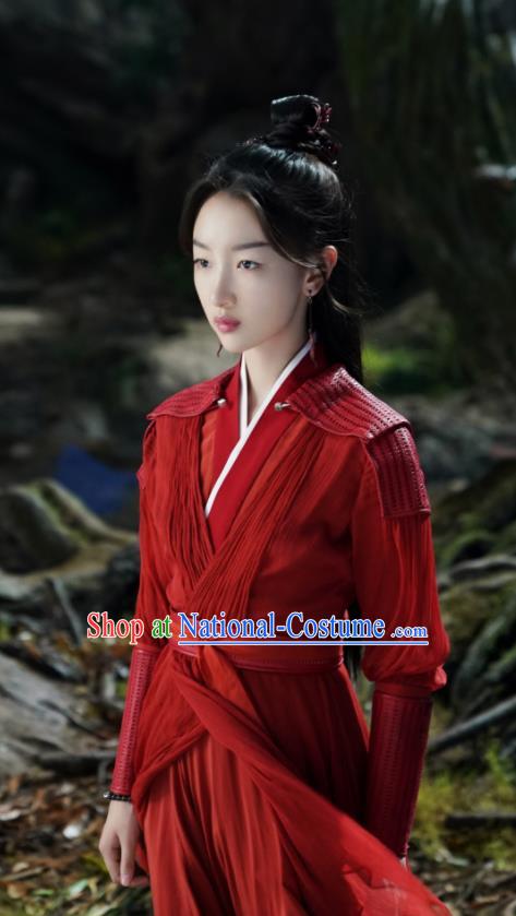 Chinese TV Ancient Love Poetry Hou Chi Red Costumes Ancient Female Immortal Clothing Xianxia Series Drama Swordswoman Dress Garments