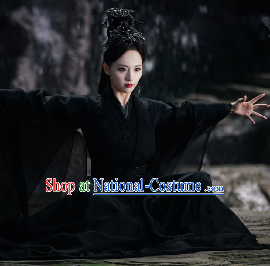 Chinese Xianxia Series Drama Witch Black Dress Garments TV Ancient Love Poetry Wu Huan Costumes Ancient Goddess Queen Clothing