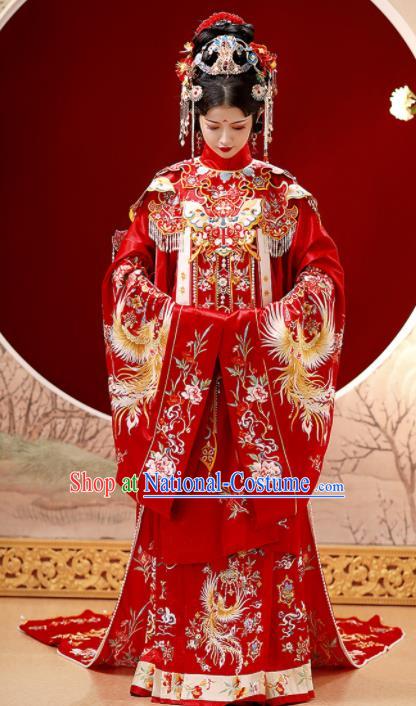 Chinese Ancient Bride Clothing Traditional Embroidered Red Hanfu Wedding Dress Ming Dynasty Noble Woman Garment Costumes