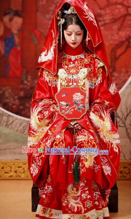 Chinese Ancient Bride Clothing Traditional Embroidered Red Hanfu Wedding Dress Ming Dynasty Noble Woman Garment Costumes