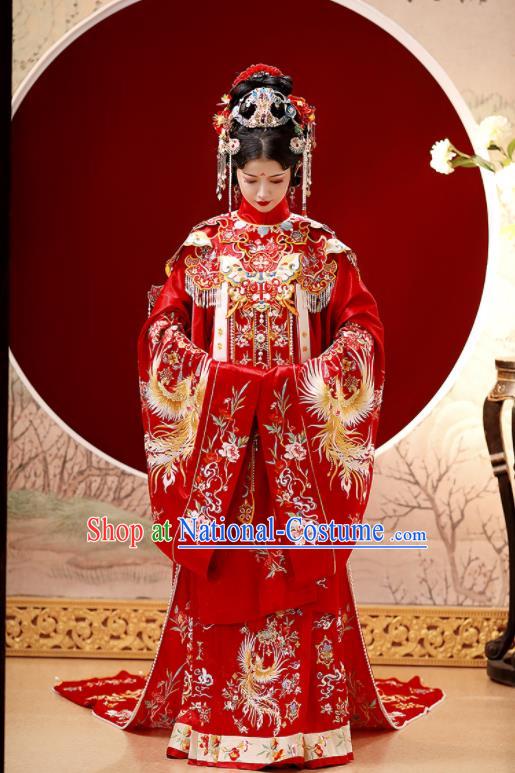 Chinese Ancient Bride Clothing Traditional Embroidered Red Hanfu Wedding Dress Ming Dynasty Noble Woman Garment Costumes