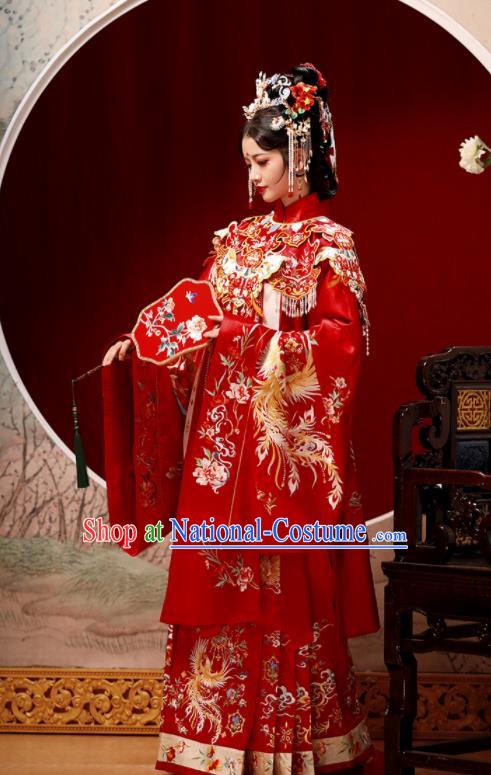 Chinese Ancient Bride Clothing Traditional Embroidered Red Hanfu Wedding Dress Ming Dynasty Noble Woman Garment Costumes