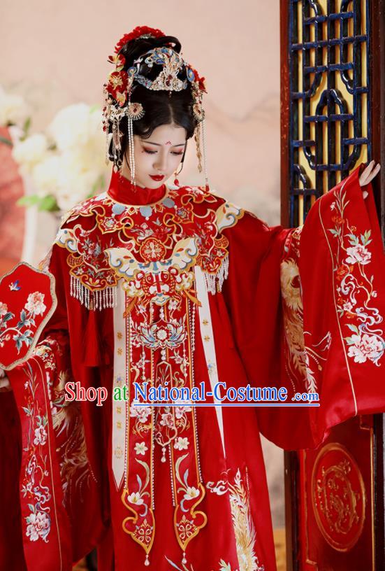 Chinese Ancient Bride Clothing Traditional Embroidered Red Hanfu Wedding Dress Ming Dynasty Noble Woman Garment Costumes