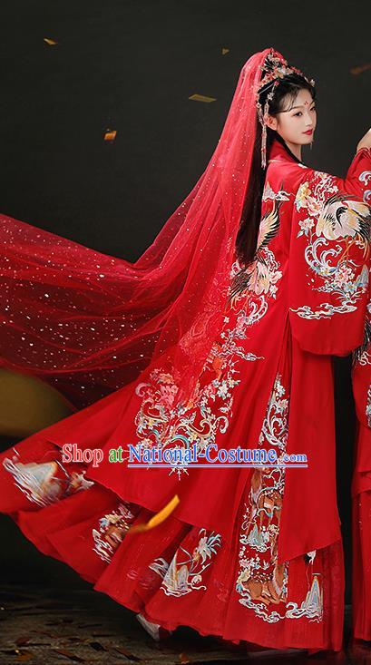 Chinese Traditional Embroidered Red Hanfu Dress Song Dynasty Wedding Garment Costumes Ancient Royal Princess Clothing