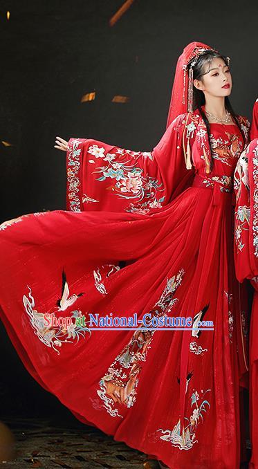 Chinese Traditional Embroidered Red Hanfu Dress Song Dynasty Wedding Garment Costumes Ancient Royal Princess Clothing