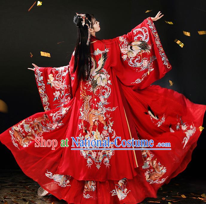 Chinese Traditional Embroidered Red Hanfu Dress Song Dynasty Wedding Garment Costumes Ancient Royal Princess Clothing