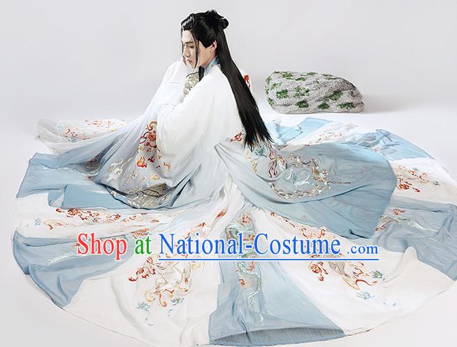 Chinese Jin Dynasty Prince Garment Costumes Ancient Young Childe Clothing Traditional Swordsman Hanfu Outfit