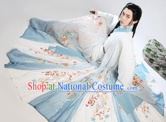 Chinese Jin Dynasty Prince Garment Costumes Ancient Young Childe Clothing Traditional Swordsman Hanfu Outfit