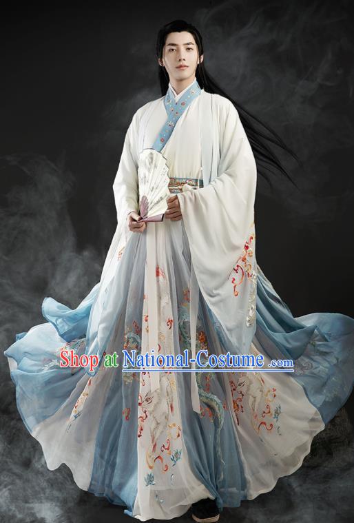 Chinese Jin Dynasty Prince Garment Costumes Ancient Young Childe Clothing Traditional Swordsman Hanfu Outfit