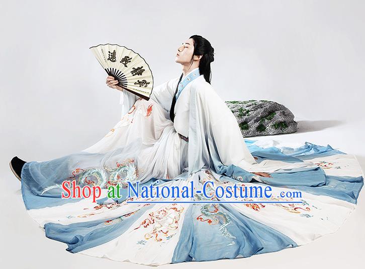 Chinese Jin Dynasty Prince Garment Costumes Ancient Young Childe Clothing Traditional Swordsman Hanfu Outfit