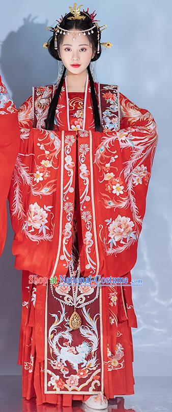 Chinese Traditional Wedding Red Dress Song Dynasty Bride Garment Costumes Ancient Hanfu Empress Clothing