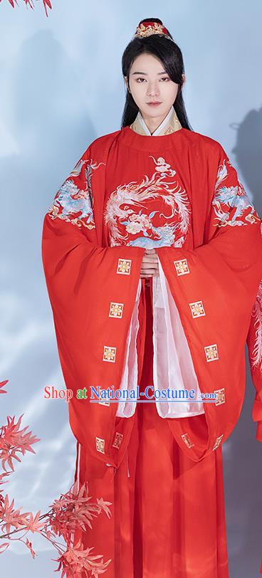 Chinese Ancient Hanfu Wedding Clothing Traditional Groom Red Robe Song Dynasty Scholar Garment Costumes