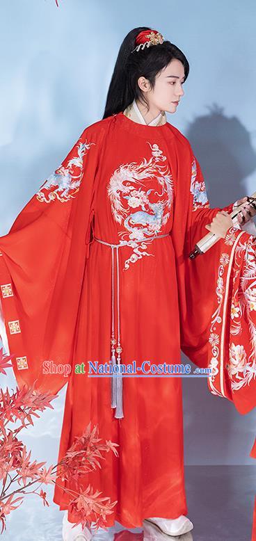 Chinese Ancient Hanfu Wedding Clothing Traditional Groom Red Robe Song Dynasty Scholar Garment Costumes