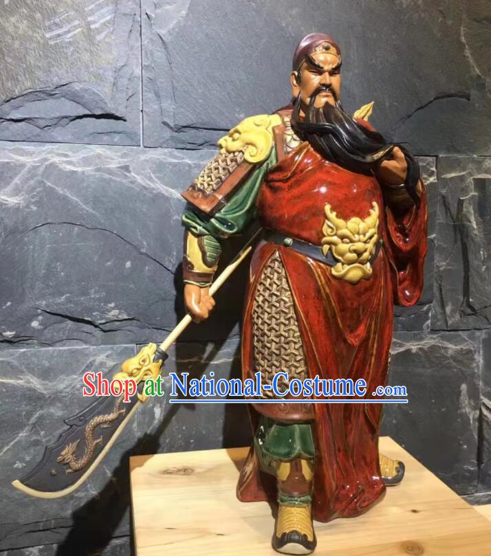 Handmade Guan Gong Sculpture Chinese Shi Wan Ceramic Figurine Guan Yu Porcelain Statue Arts