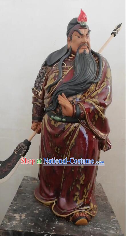 Handmade Guan Yu Porcelain Statue Arts Guan Gong Sculpture Chinese Shi Wan Ceramic Figurine