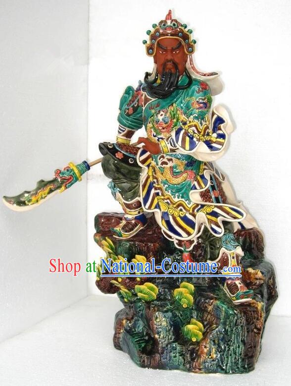 Chinese Guan Gong Porcelain Sculpture  Shi Wan Ceramic Figurine Handmade 24 inches Guan Yu Statue Arts