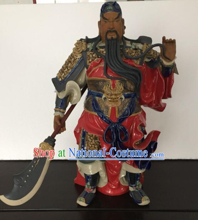 Handmade Guan Yu Statue Arts Chinese Guan Gong Porcelain Sculpture  Shi Wan Ceramic Figurine