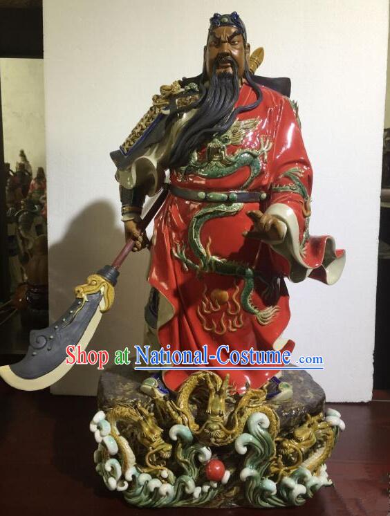 Chinese Porcelain Guan Gong Sculpture 24 inches Shi Wan Ceramic Figurine Handmade Guan Yu Statue Arts