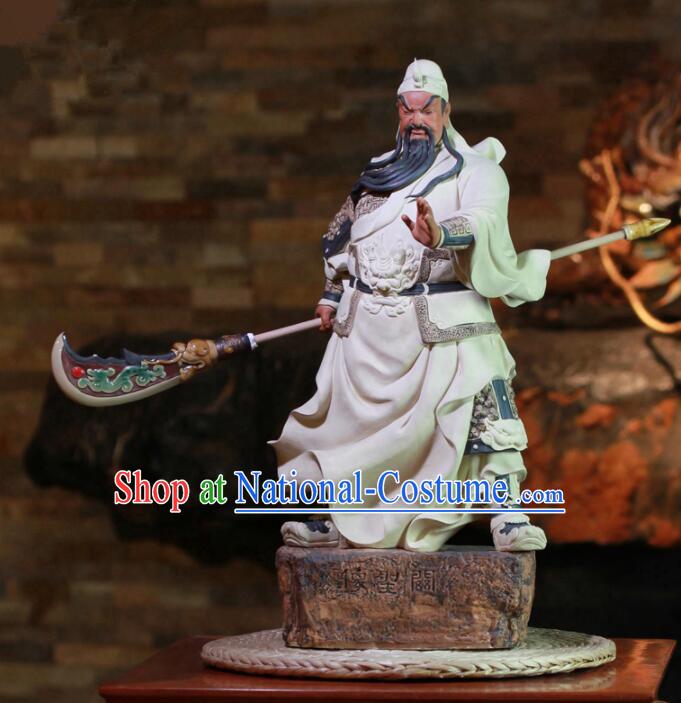 20 inches Shi Wan Ceramic Guan Yu Figurine Chinese Guan Gong Statue Arts Handmade Porcelain Sculpture