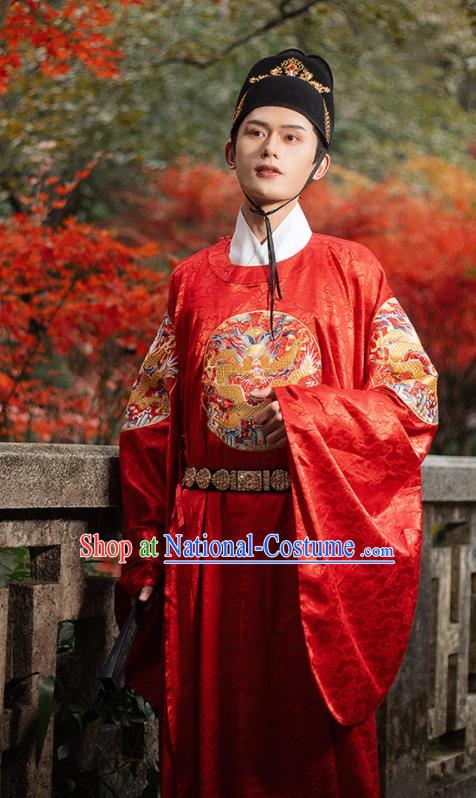 Chinese Ming Dynasty Historical Costumes Ancient Wedding Groom Red Robe Hanfu Clothing