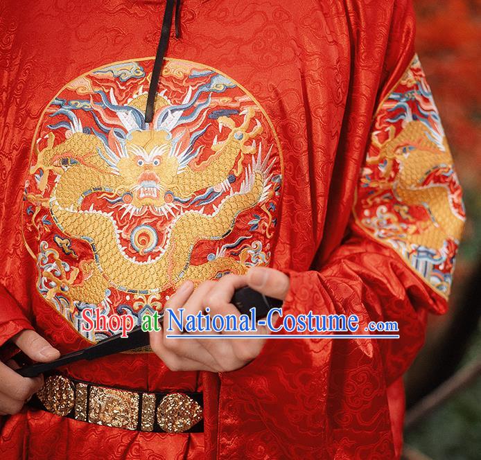 Chinese Ming Dynasty Historical Costumes Ancient Wedding Groom Red Robe Hanfu Clothing