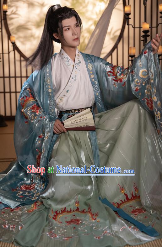 China Ancient Young Swordsman Clothing Traditional Embroidered Hanfu Jin Dynasty Prince Garment Costumes