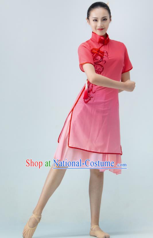 Chinese Modern Dance Costume Ballet Dance Pink Dress Dance Stage Performance Qipao Women Group Dance Clothing