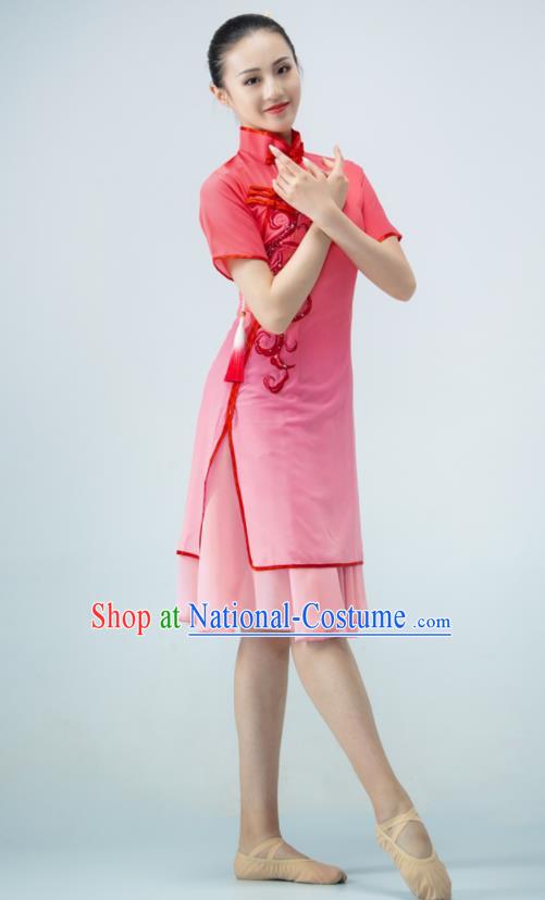 Chinese Modern Dance Costume Ballet Dance Pink Dress Dance Stage Performance Qipao Women Group Dance Clothing