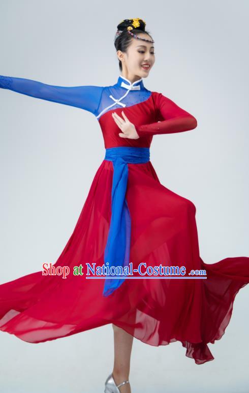 Chinese Mongolian Dance Clothing Modern Dance Costume Opening Dance Red Dress Dance Stage Performance Garment