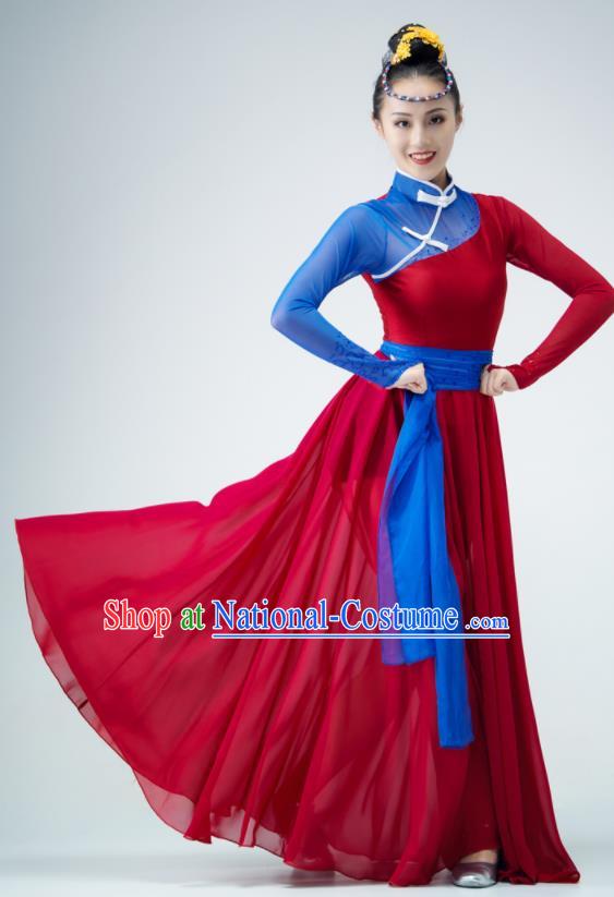 Chinese Mongolian Dance Clothing Modern Dance Costume Opening Dance Red Dress Dance Stage Performance Garment