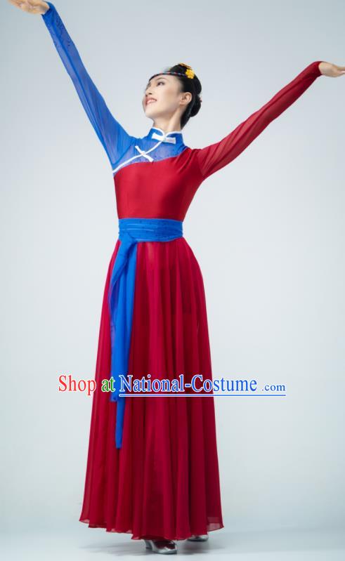 Chinese Mongolian Dance Clothing Modern Dance Costume Opening Dance Red Dress Dance Stage Performance Garment