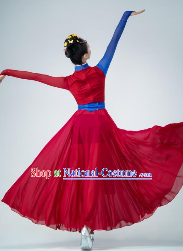 Chinese Mongolian Dance Clothing Modern Dance Costume Opening Dance Red Dress Dance Stage Performance Garment