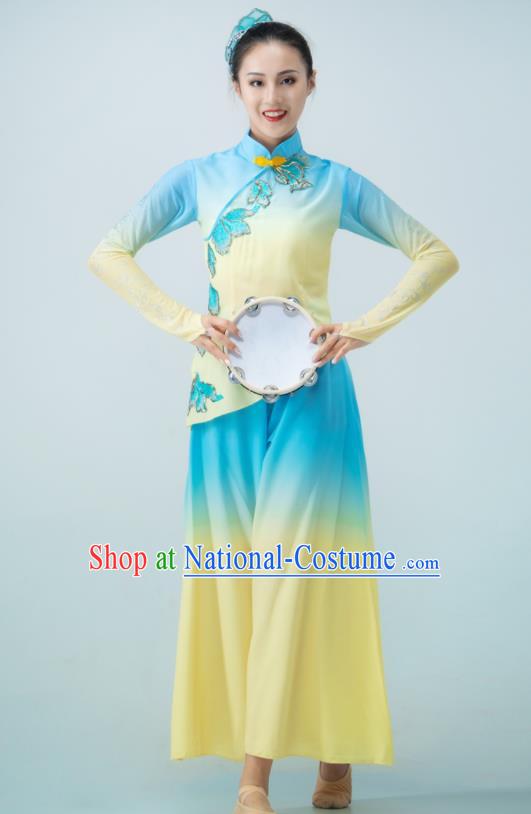 Chinese Woman Group Dance Clothing Folk Dance Costume Yangge Performance Blue Outfit Yangko Performance Garments